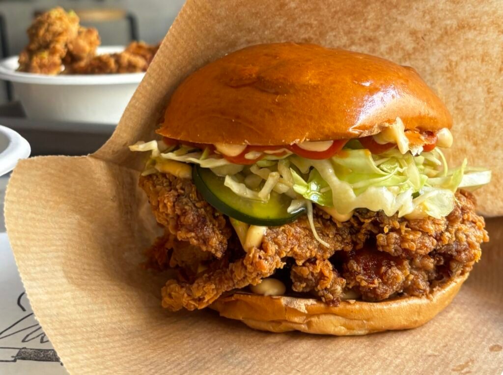 Crispy karaage fried chicken sandwich at Wishbone, Bica, Lisbon