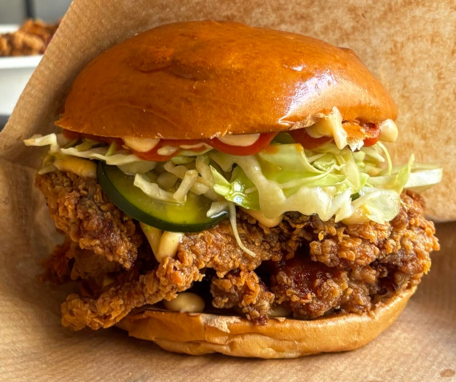 Crispy karaage chicken sandwich at Wishbone in Bica, Lisbon