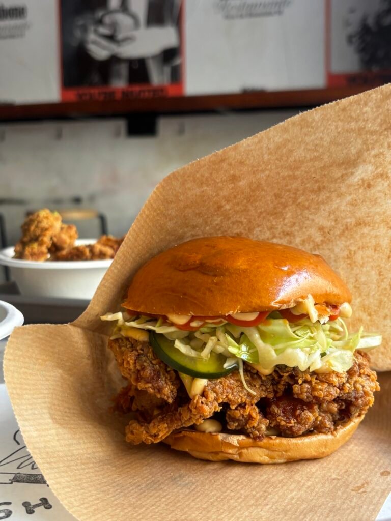 Japanese karaage fried chicken sandwich at Wishbone, Bica, Lisbon