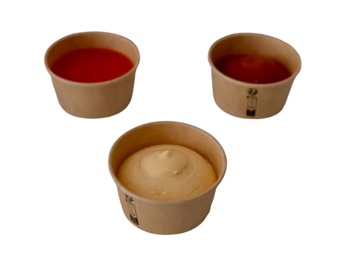 Kewpie mayo served alongside dipping sauces at Wishbone in Bica, Lisbon