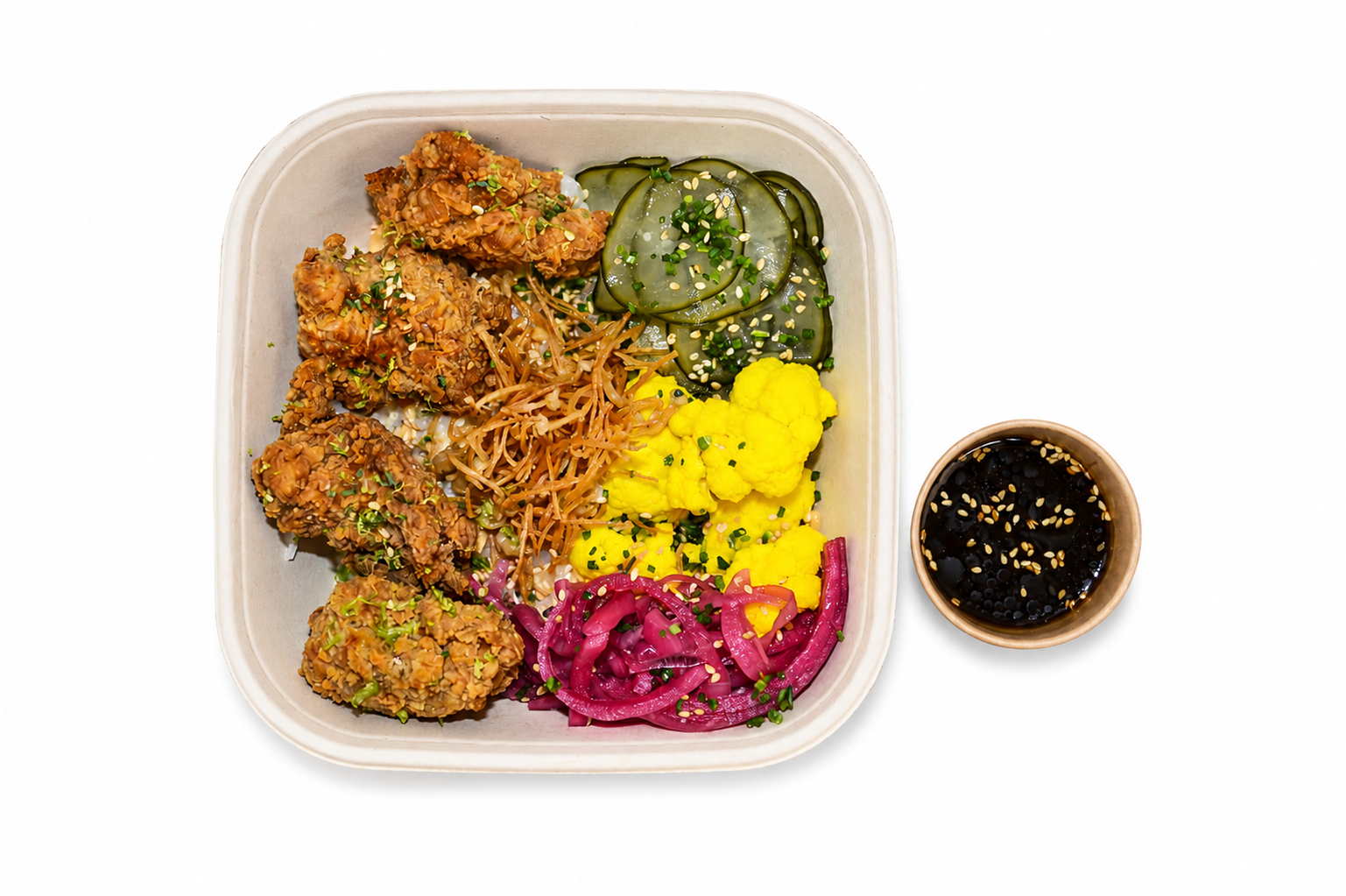 Karaage Mushroom Bowl, 100% plant-based, with sushi rice and ponzu, Wishbone Bica Lisboa