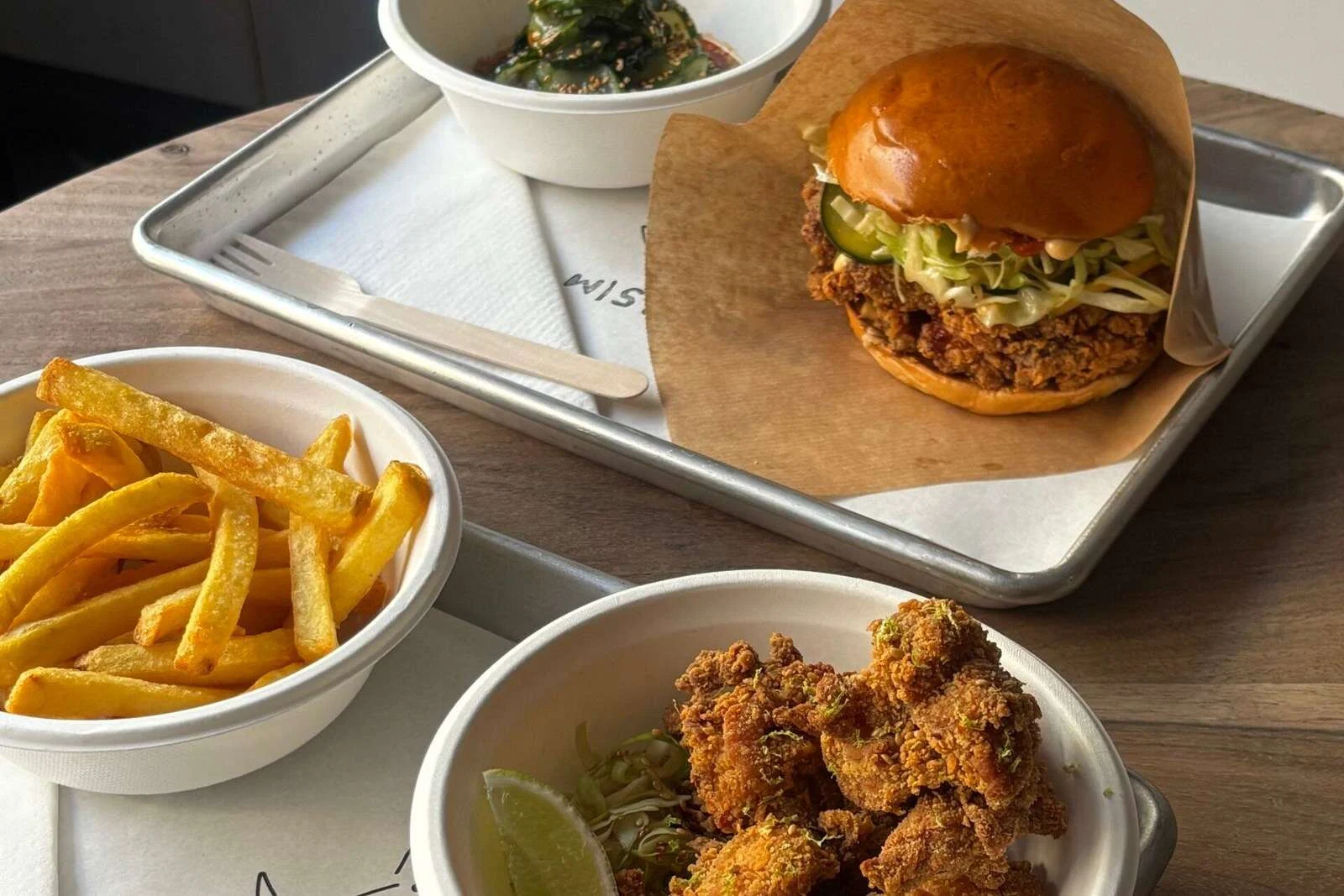 Karaage fried chicken, sandwich and fries from Wishbone in Bica, Lisbon